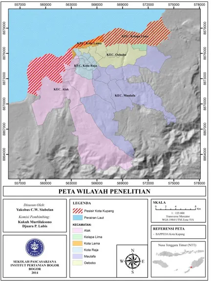 Gambar 1. Peta wilayah penelitian (sumber: Bappeda Kota Kupang dan hasil analisis)  Data  yang  digunakan  dalam  penelitian  ini  terdiri 
