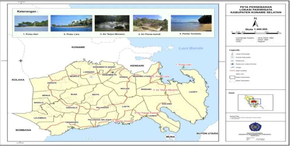 Gambar 2. Peta Persebaran Lokasi Pariwisata Kabupaten Konawe Selatan 