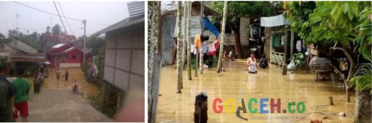 Gambar 2. Dokumentasi keadaan banjir di Kota Langsa Sumber : Lintas Nasional.com dan Go Aceh.co 