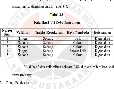 Tabel 3.8 Data Hasil Uji Coba Instrumen 