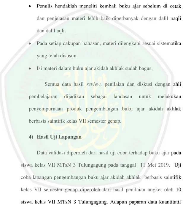 Tabel 4.6 Hasil Uji Coba Lapangan 