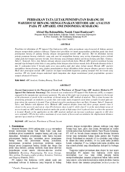 Perbaikan Tata Letak Penempatan Barang Di Warehouse Benang Menggunakan Metode Abc Analysis Pada 2217