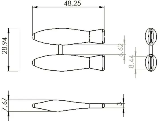 Gambar  2 Desain fishing lure 2 dimensi (mm) 