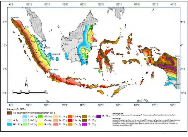 Gambar 2.7 Peta wilayah gempa SNI 1726 2012 yang terbagi menjadi 19 wilayah gempa  Sumber : SNI 03-1726-2012 
