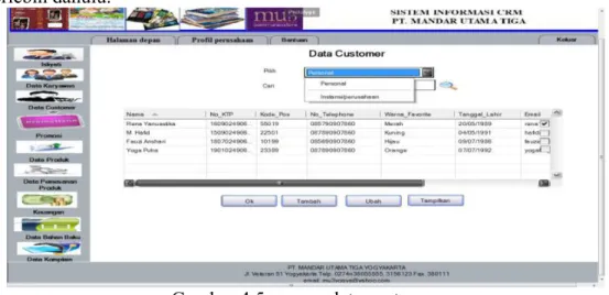 Gambar 4.5 : menu data customer  4.6.3  Tampilan menu promosi 
