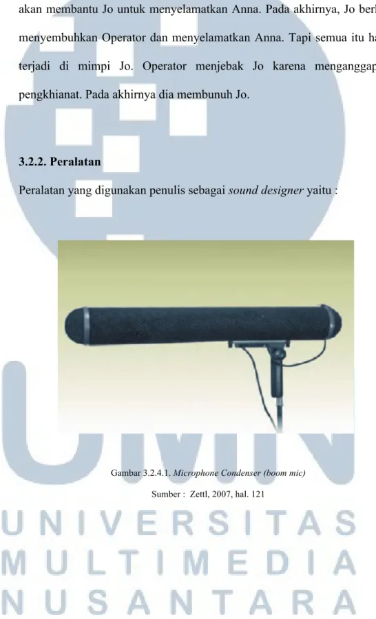 Gambar 3.2.4.1. Microphone Condenser (boom mic)  Sumber :  Zettl, 2007, hal. 121 