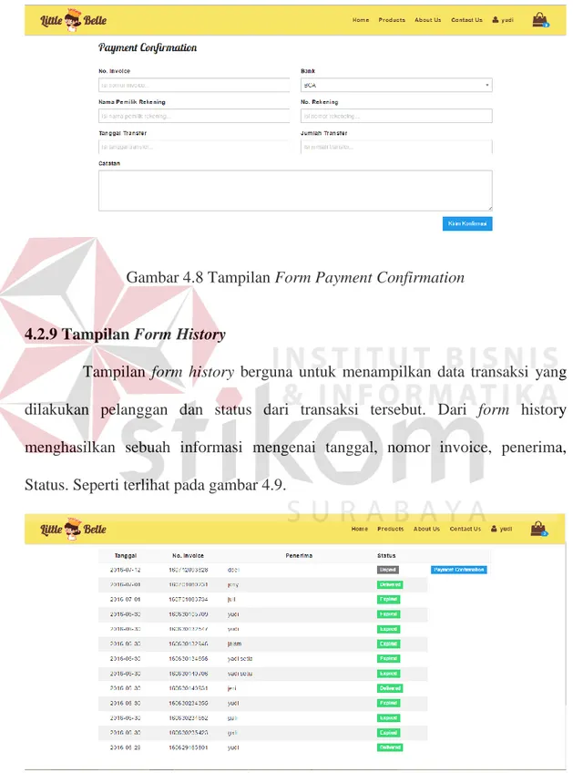 Gambar 4.8 Tampilan Form Payment Confirmation 