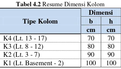 Tabel 4.2 Resume Dimensi Kolom 