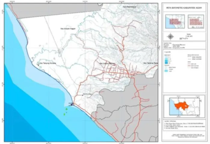 Gambar 1. Peta batimetri perairan pesisir  Kabupaten Agam 