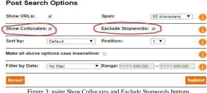 Figure 3: using Show Collocates and Exclude Stopwords buttons 