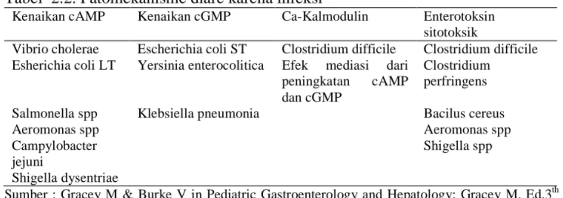 Tabel  2.2. Patomekanisme diare karena infeksi 2