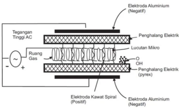 Gambar 1 Geometri dari lucutan plasma DBD  sehingga terbentuk lucutan  mikro  