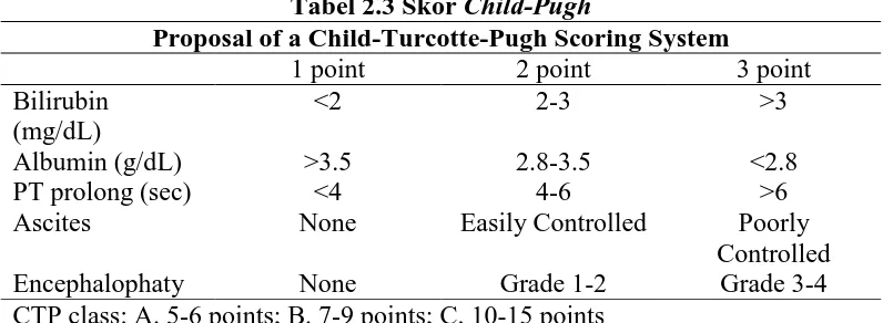 Tabel 2.3 Skor  Child-Pugh Proposal of a Child-Turcotte-Pugh Scoring System 