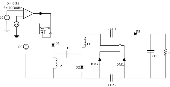 Gambar 3.2 Simulasi High Voltage Gain DC-DC Boost Converter dengan rangkaian pelipatganda tegangan 
