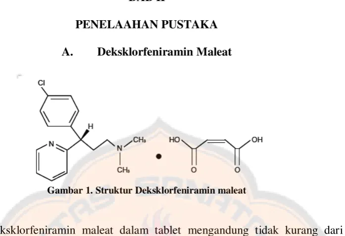 Tabel I. menunjukkan karakteristik yang dimiliki deksklorfeniramin 
