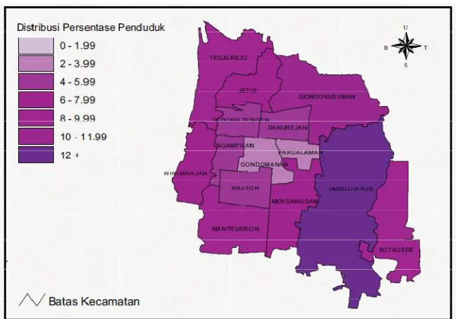 Gambar 4.9Sebaranpendudukberdasarkankecamatantahun 2013 (BPS, 2013) 