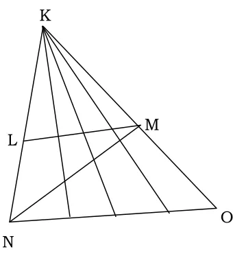 gambar segitiga pada segitiga KLM. Yang didapat dari 4 + 3 + 2 + 1 = 10 segitiga. Begitu juga, dengan cara yang sama, pada segitiga KNM dan segitiga 