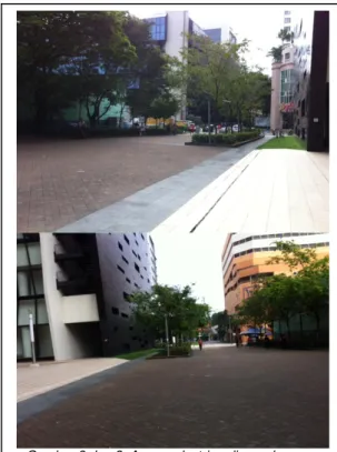 Gambar 10 dan 11: Gambar di atas menunjukkan  area pedestrian di dalam kampus Lasalle  merupakan jalur menuju ke pintu masuk setiap lantai 
