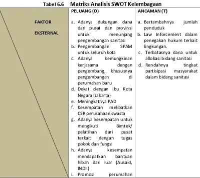 Tabel 6.6 Matriks Analisis SWOT Kelembagaan 