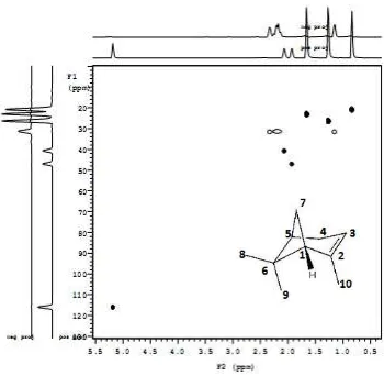Gambar 2.11 Spektrum HSQC-NMR senyawa α-pinena 