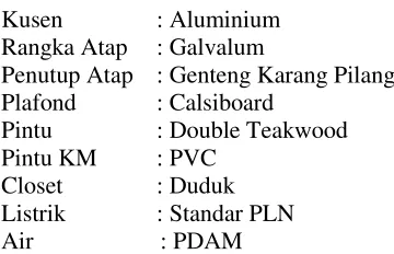 Tabel 4.2 Data Rumah Perumahan KIT 
