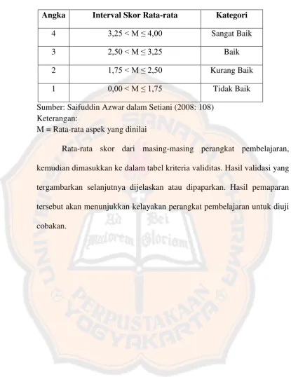 Tabel 3. 1. Kriteria validitas 