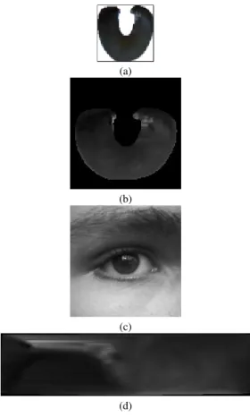 Fig. 2. Normalized iris following the (a) initial MICHE-II ICPR16 Contest submission (50 × 50 pixels), I 50×50 , the corresponding (b) iris and (c)  pe-riocular normalized images keeping the aspect ration (100 × 100 pixels), i.e