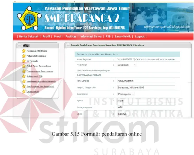 Gambar 5.15 Formulir pendaftaran online 