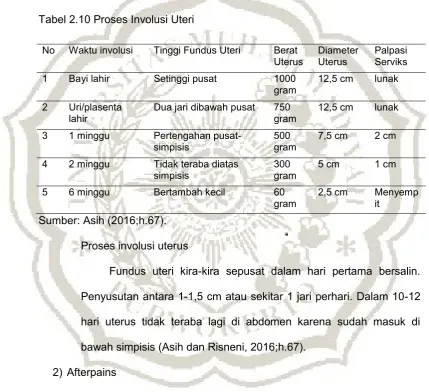Tabel 2.10 Proses Involusi Uteri 