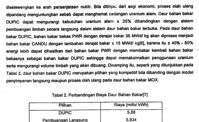 Tabel 2. Perbandlngan Blaya Daur Bahan Bakar{7]