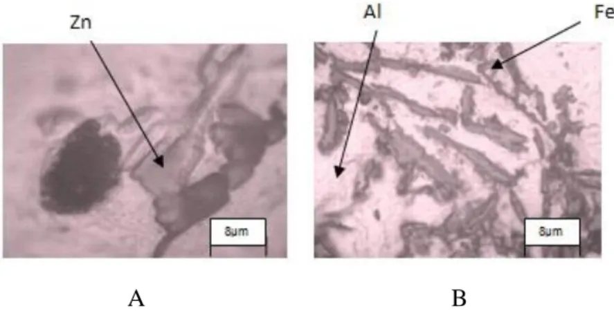 Gambar 9. Perbandingan foto mikro pada pembesaran 1000x. (A) Cetakan Pasir  CO₂, (B) Cetakan Logam