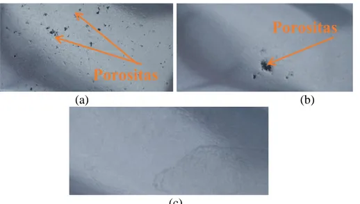 Gambar 5. Foto Makro Pengamatan Porositas (a) Metode Sand Casting,  (b) Metode Gravity Die Casting, (c) Metode Pressure Die Casting