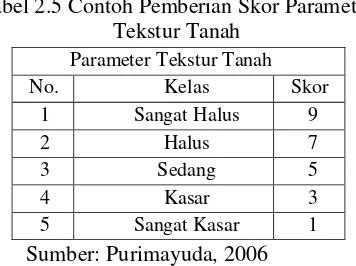 Tabel 2.5 Contoh Pemberian Skor Parameter  