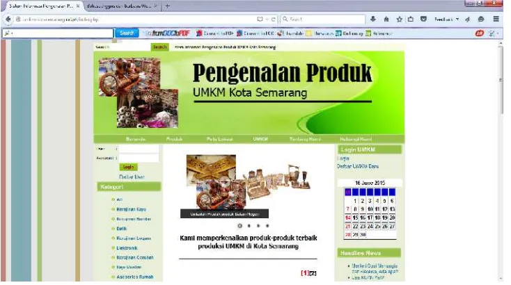 Gambar : Tampilan Menu UtamaSistem Informasi UMKM kotaSemarang