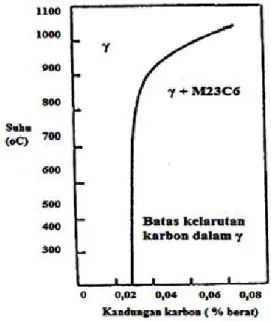 Gambar 12. Kelarutan Karbon dalam Paduan Fe- Cr-Ni [23].