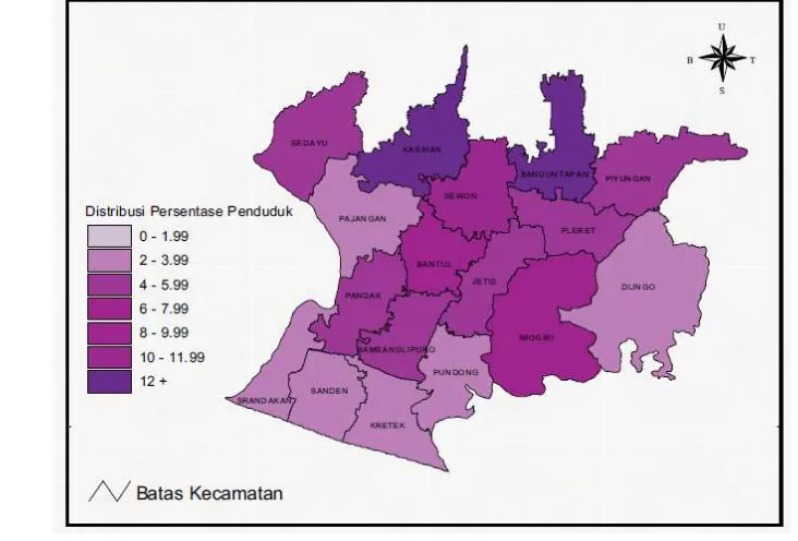 Gambar 4. 1  Distribusi Persentase Penduduk Kecamatan Kabupaten Bantul 
