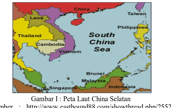 Gambar I : Peta Laut China Selatan (Sumber : http://www.eastbound88.com/showthread.php/25521-Jakarta-  