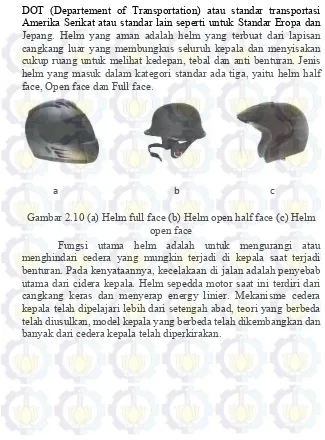Gambar 2.10 (a) Helm full face (b) Helm open half face (c) Helm 