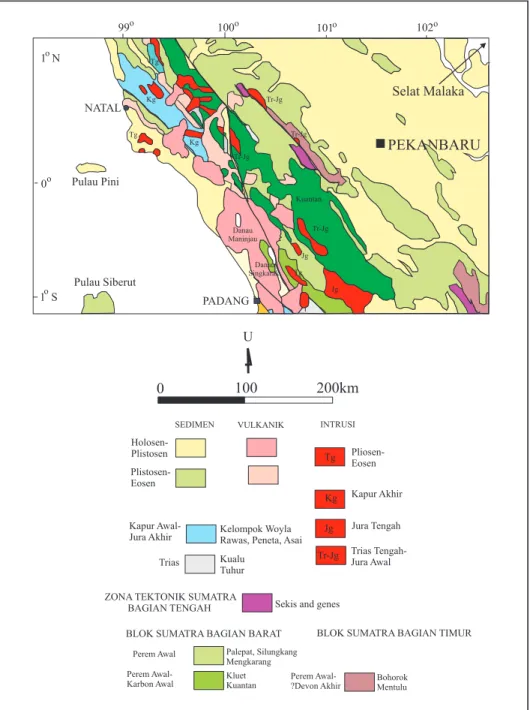 Gambar 5. Peta geologi regional Sumatra bagian tengah (sumber dari Crow dan Barber, 2005).