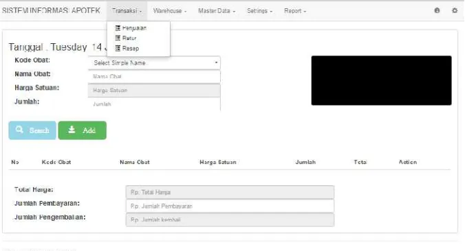 Gambar 11. Tampilan menu transaksi penjualan