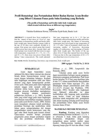 Profil Hematologi Dan Pertambahan Bobot Badan Harian Ayam Broiler Yang