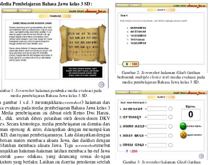 Gambar 3: Screenshotberbentuk isian jawaban singkat) media evaluasi pada  halaman Gladi (latihan media pembelajaran Bahasa Jawa kelas 3 SD.