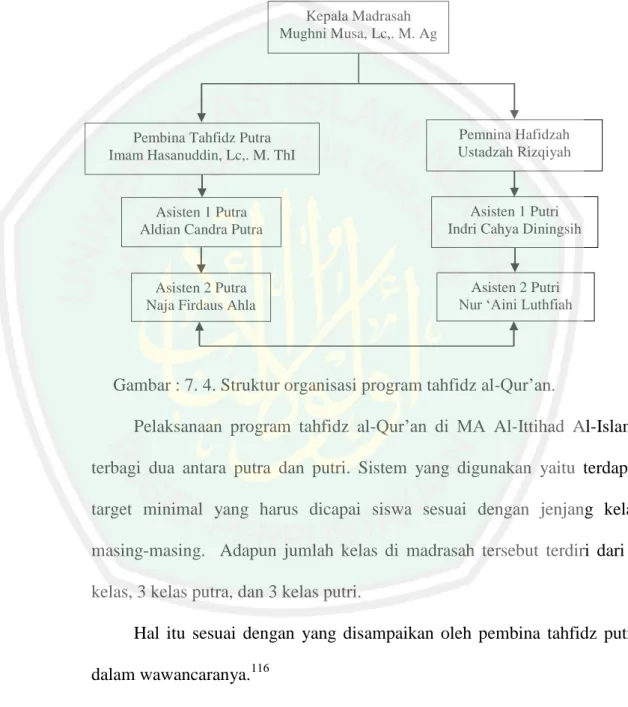 Gambar : 7. 4. Struktur organisasi program tahfidz al-Qur‟an. 