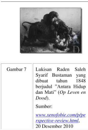 Gambar 7  Lukisan  Raden  Saleh  Syarif  Bustaman  yang  dibuat  tahun  1848  berjudul  ”Antara  Hidup  dan Mati” (Op Leven en  Dood)