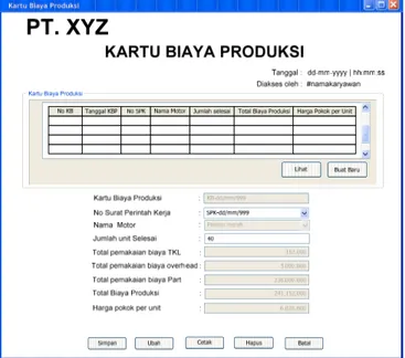 Gambar 7 User Interface Form Kartu Biaya Produksi 