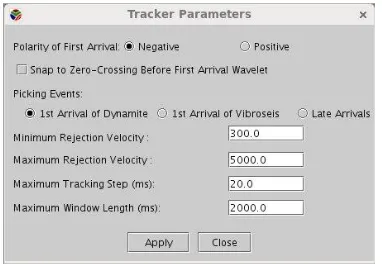 Gambar 3.7 Panel Parameter Tracking First break untuk metode auto-tracking 