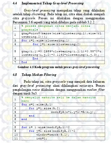 Gambar 4.5 Kode program untuk proses gray-level processing 
