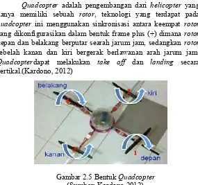 Gambar 2.5 Bentuk Quadcopter (Sumber: Kardono,2012)  