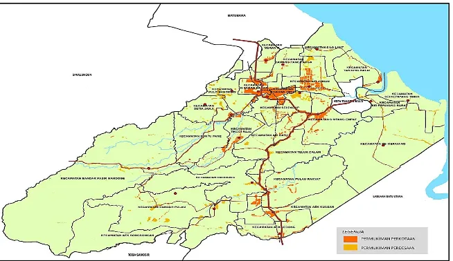 Gambar 7.2  Peta Sebaran Kawasan Permukiman Perkotaan dan Perdesaan Kabupaten Asahan 