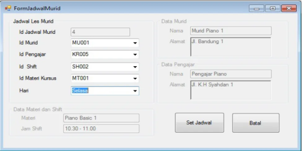 Gambar 8 User Interface Pengaturan Jadwal Les 